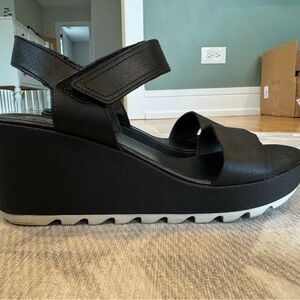 Sorel Black Wedge Sandals with Ankle Strap